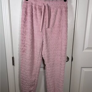 No Boundaries Pink Faux Fur Heart Jogger Lounge Pants Small Cozy Y2K
